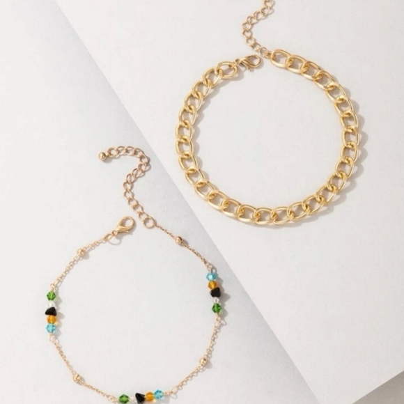 2 Piece Gold Stacking Ankle Bracelet Set- 1 Gold Chunky Anklet & 1 Beade… - Picture 3 of 3